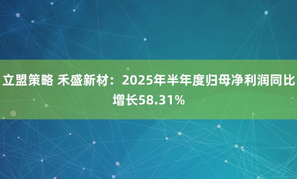 立盟策略 禾盛新材：2025年半年度归母净利润同比增长58.31%