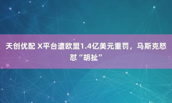 天创优配 X平台遭欧盟1.4亿美元重罚，马斯克怒怼“胡扯”